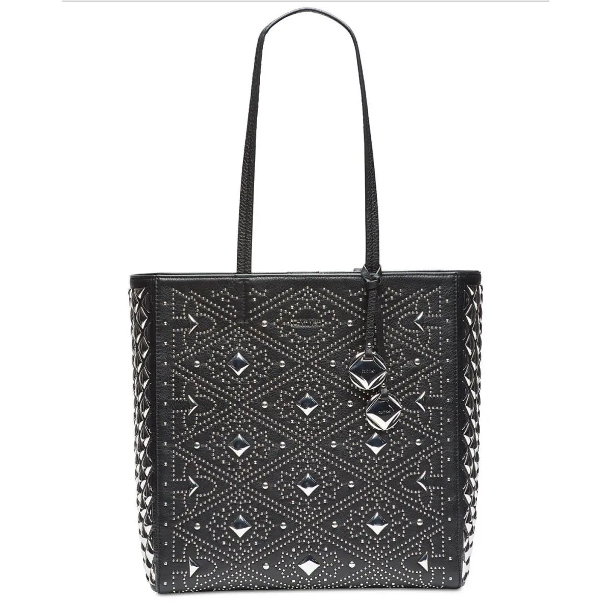 Calvin Klein North South Tote Large Embellishment Black Silver Leather - Handle/Strap: Black, Hardware: Silver, Exterior: Black