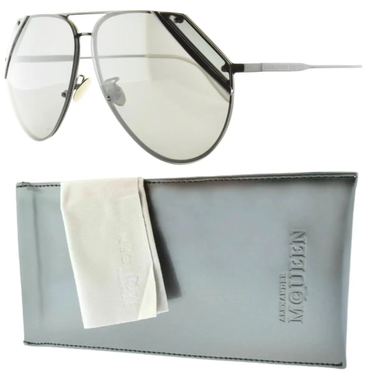 Alexander Mcqueen AM 0092S 001 Grey Pilot Full Rim Unisex Sunglasses