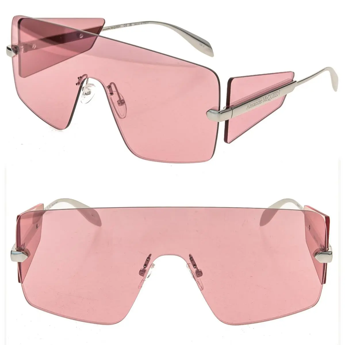 Alexander Mcqueen AM0460S Silver Pink Metal Shield Mask Sunglasses 0460 004