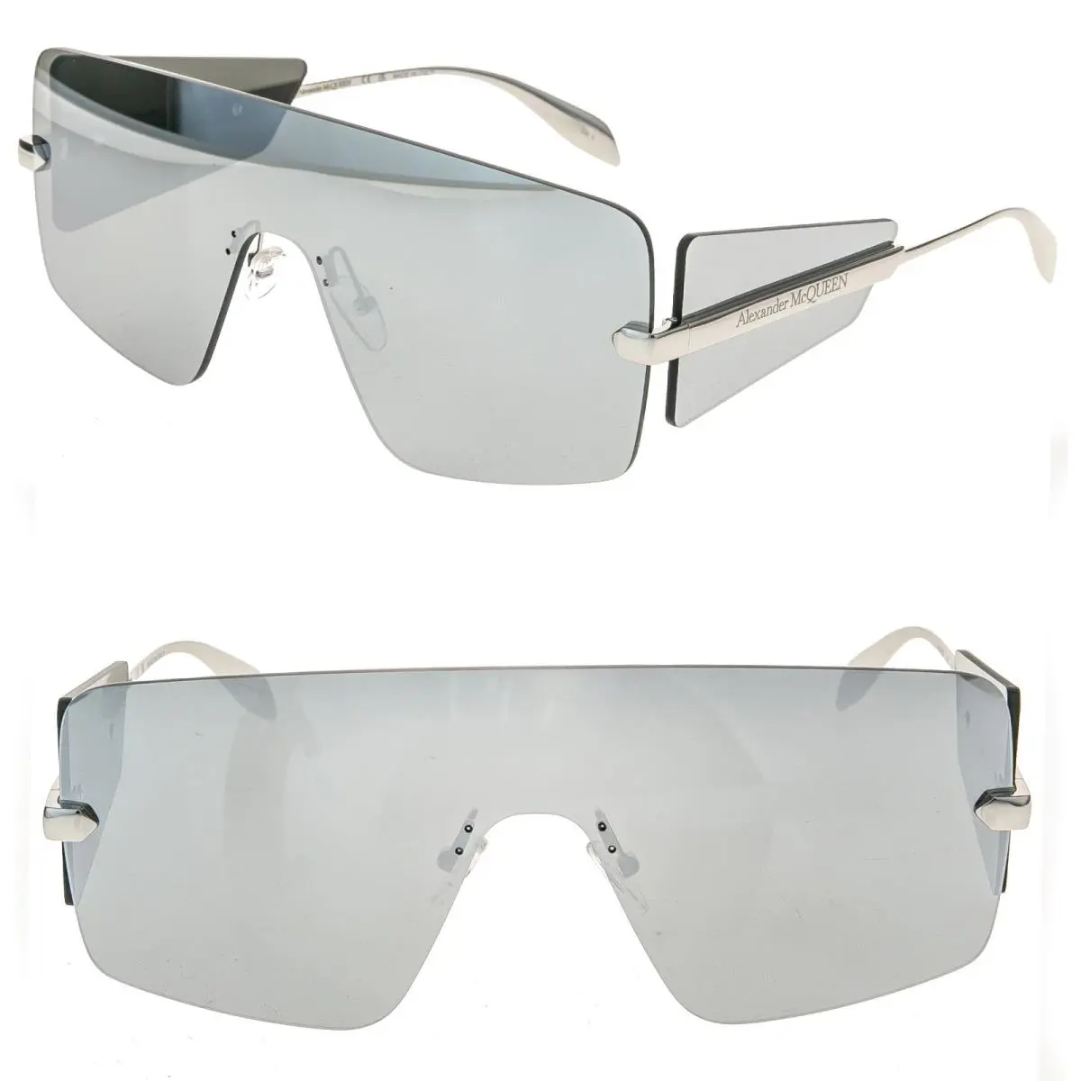 Alexander Mcqueen AM0460S Silver Mirrored Metal Shield Mask Sunglasses 0460 002