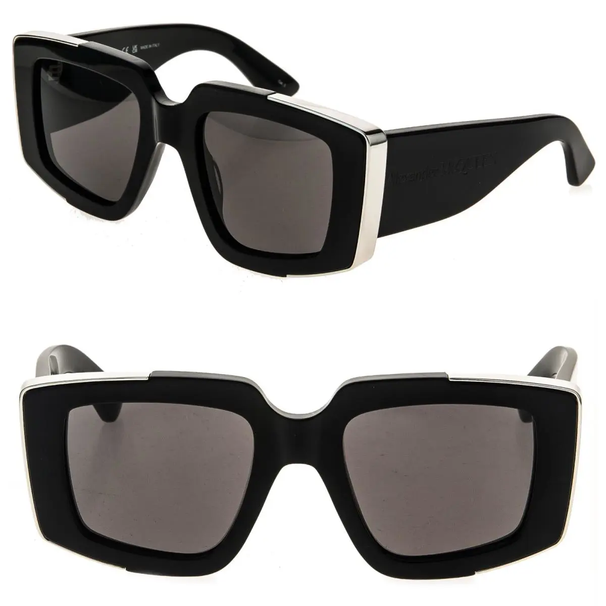 Alexander Mcqueen AM0446S 0446 Black Silver Logo Fashion Sunglass 001