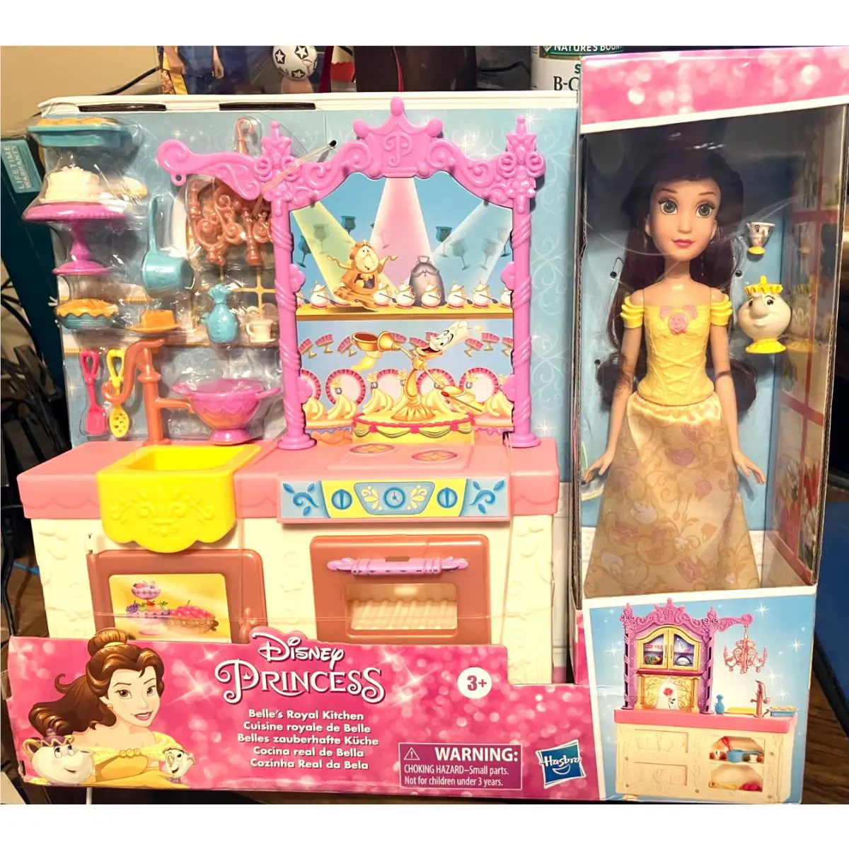 Disney Princess Belle Doll Royal Kitchen Playset Mrs Potts 13 Accessories