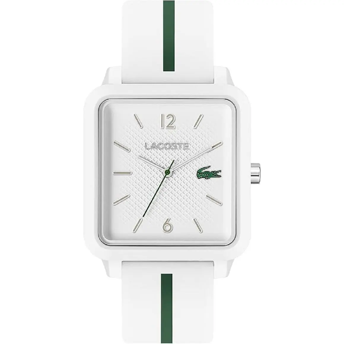 Lacoste 12.12 Studio Men`s Quartz Watch Square Case with Rubber Strap White
