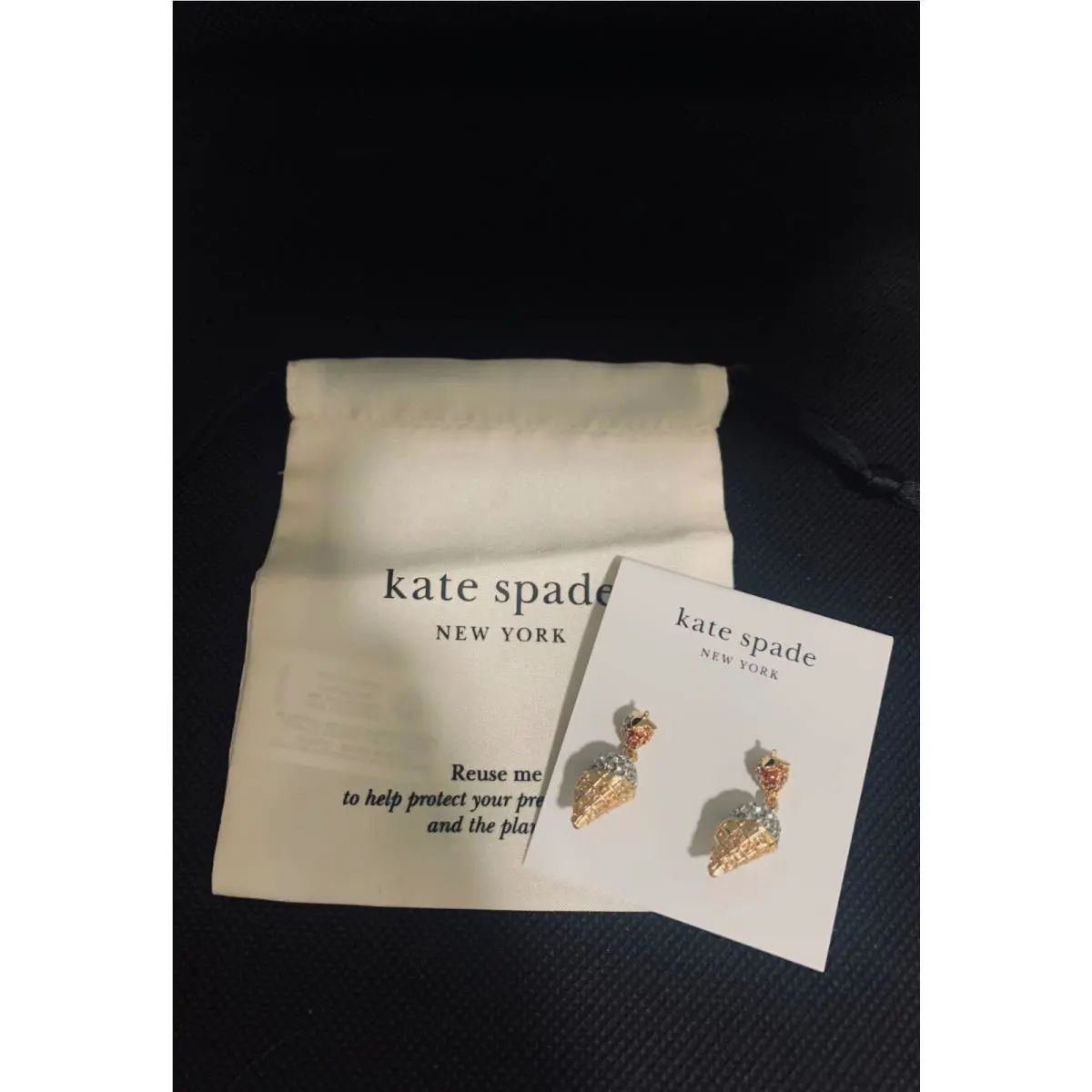 Kate Spade What A Snack KH538 Pave Strawberry Ice Cream Drop Earrings 1 3/8 New