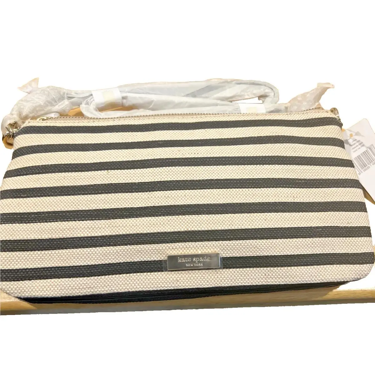 Kate Spade Purse Natural with Black Stripe