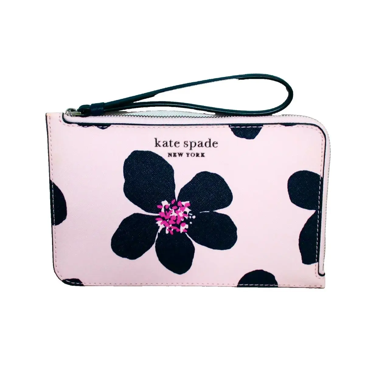 Kate Spade Cameron Grand Flora L-zip Wristlet Serendipity Pink Navy WLRU6130