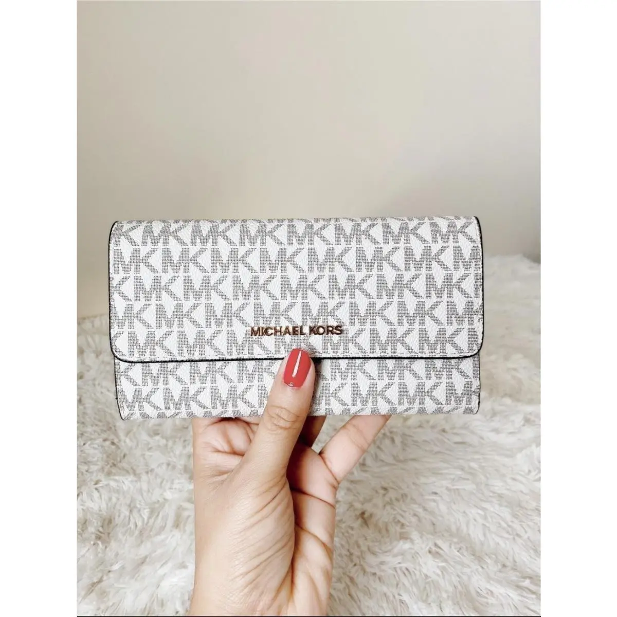 Wallet Trifold Large Card Case Wallet Jet Set Travel Vanilla by Michael Kors