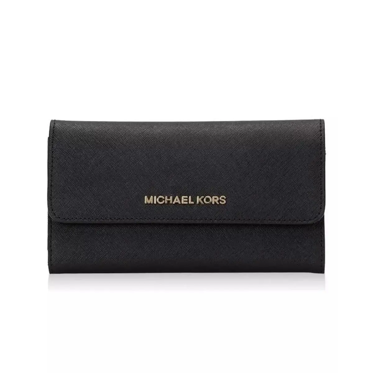 Wallet Trifold Large Card Case Wallet Jet Set Travel Black with gold hardware by Michael Kors