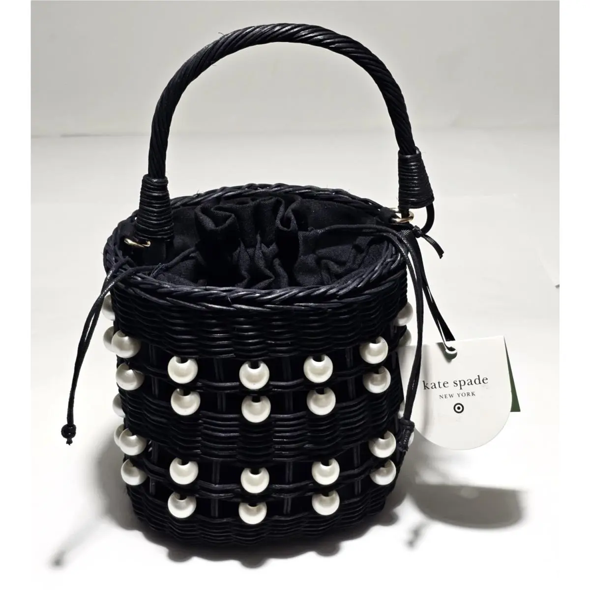 Kate Spade New York Pearl Embellished Bucket with Drawstring Bag Black