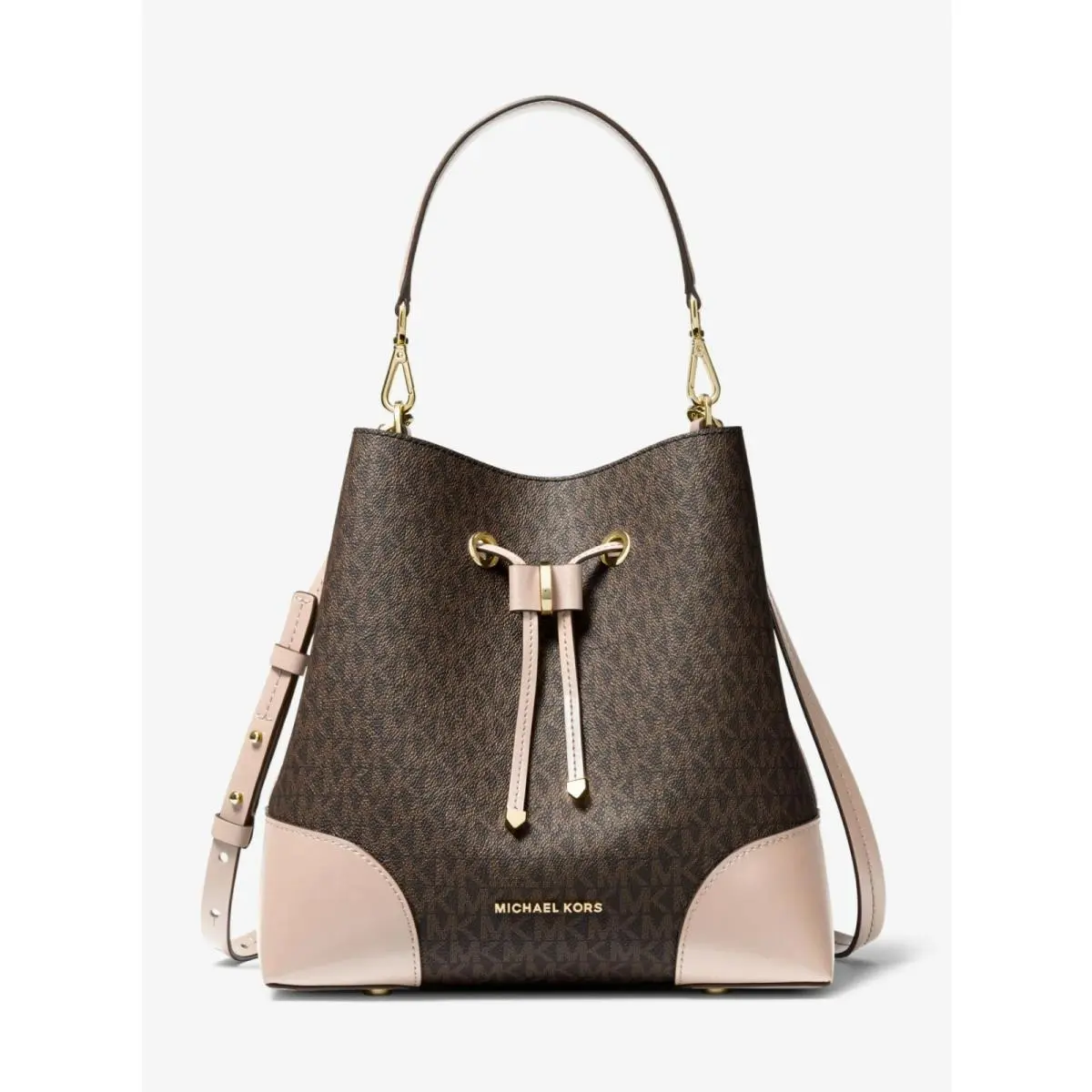 Mercer Gallery Bucket Bag XS SM Med Logo Multi Solid Opt. Retail Brown Logo Soft Pink Small Mercer Gallery bucket by Michael Kors
