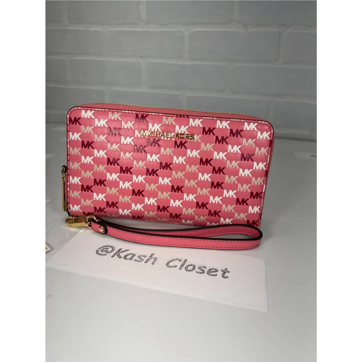 Wristlet Phone Case Wallet Large MK Signature Tea Rose Multi by Michael Kors