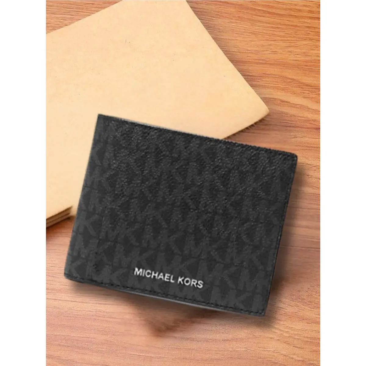 Cooper Men MK Logo Print Billfold Credit Card Wallet with Passcase Black by Michael Kors