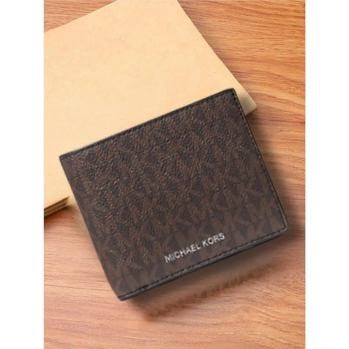 Cooper Men MK Logo Print Billfold Credit Card Wallet with Passcase Brown by Michael Kors