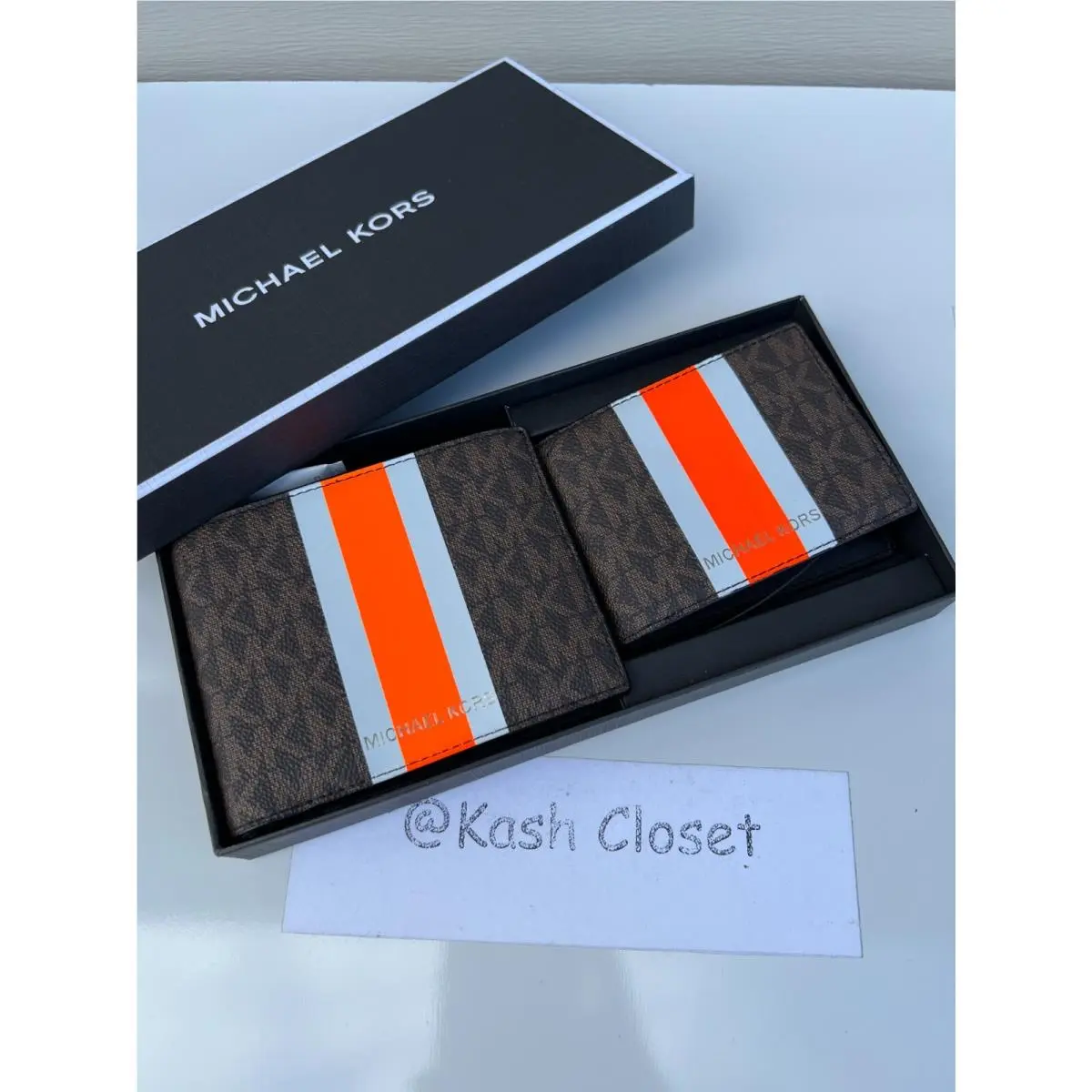 Mens 3 in 1 Wallet Card Case Gift Box Set Brown by Michael Kors