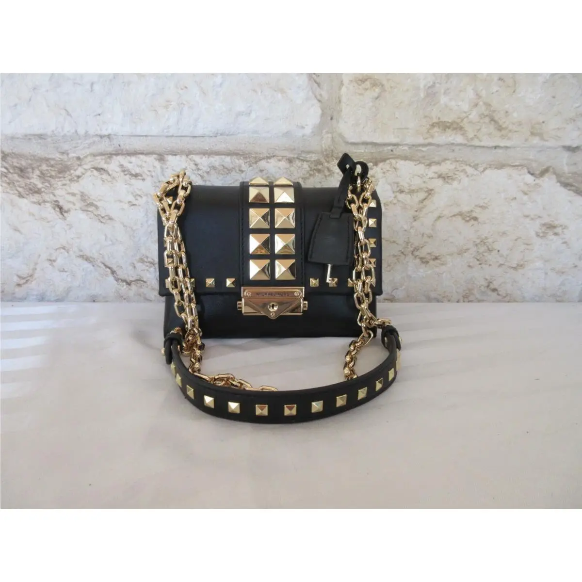 Cece Leather Studded XS Chain Black or Soft Pink Retail MK NY Black Leather Studded gold-tone hardware Flap by Michael Kors