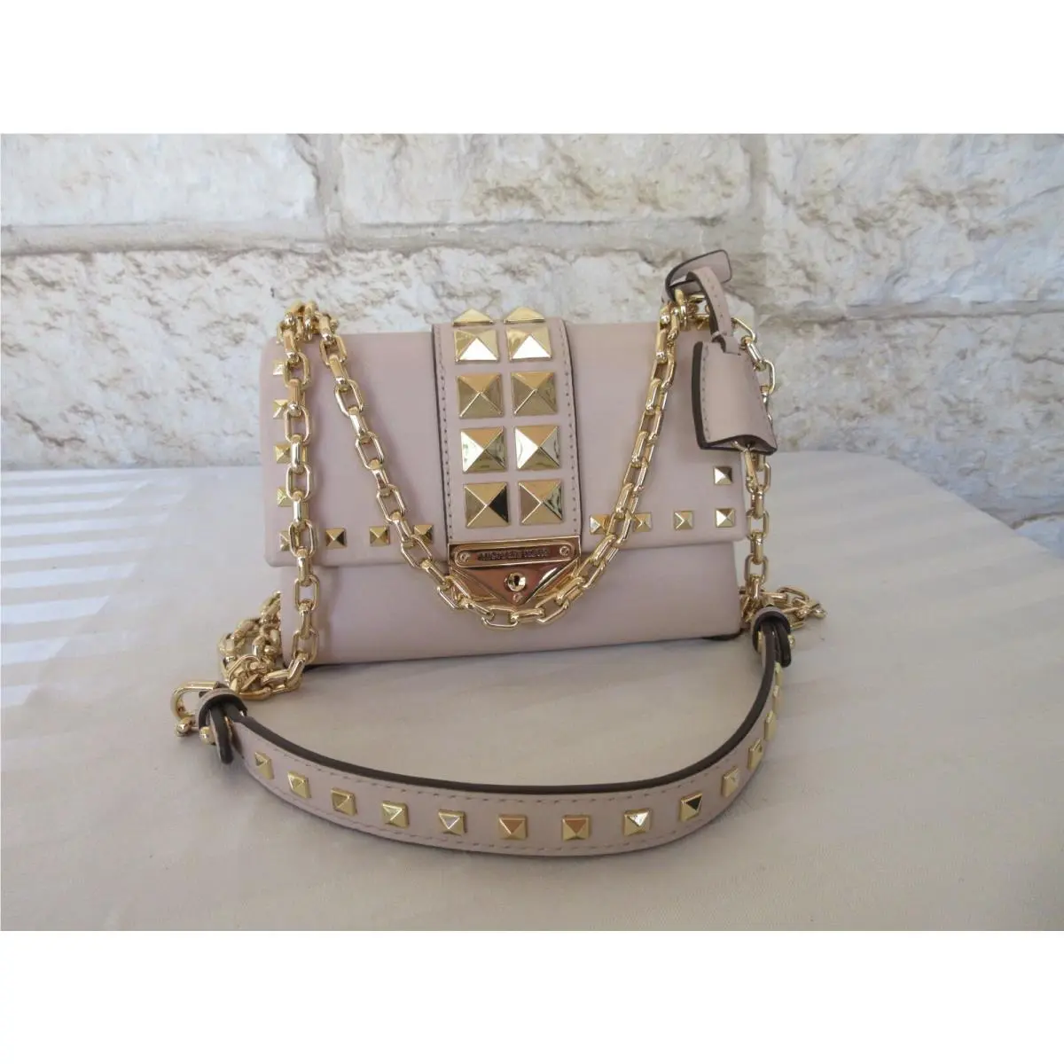 Cece Leather Studded XS Chain Black or Soft Pink Retail MK NY Soft Pink Leather Studded gold-tone hardware Flap by Michael Kors