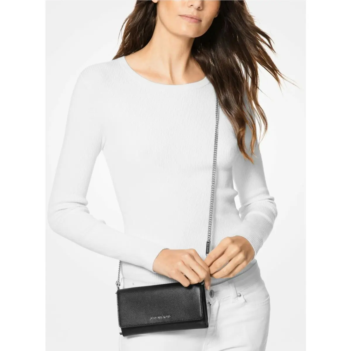 Michael Kors Crossbody Bag/wallet on a Chain/clutch Black/silver Grey Accent