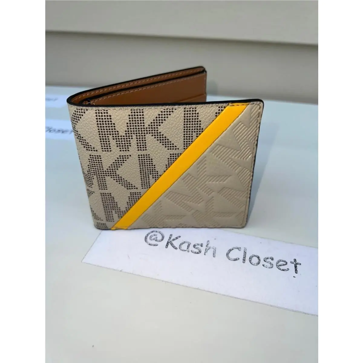 Men`s Wallet Billfold Logo and Leather with Stripe Signature Chino by Michael Kors