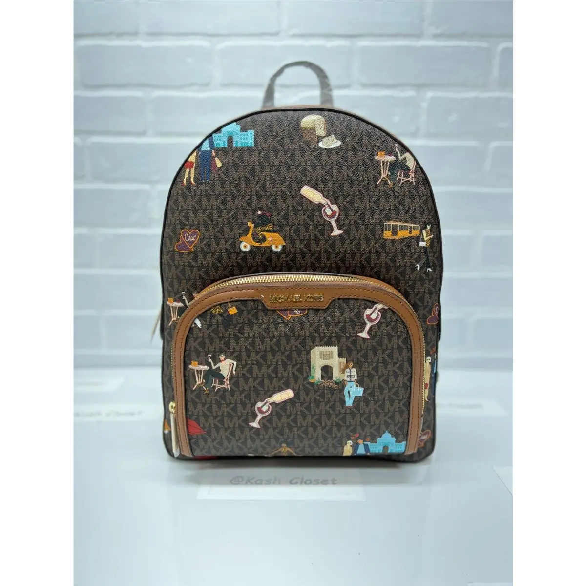 Backpack Jaycee Large Front Pocket Pocketbook Backpack Brown Multi Girl Printed by Michael Kors