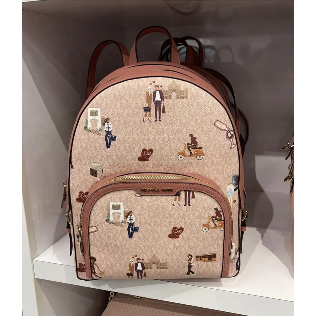 Backpack Jaycee Large Front Pocket Pocketbook Backpack DK Powder Blush Girl Printed by Michael Kors