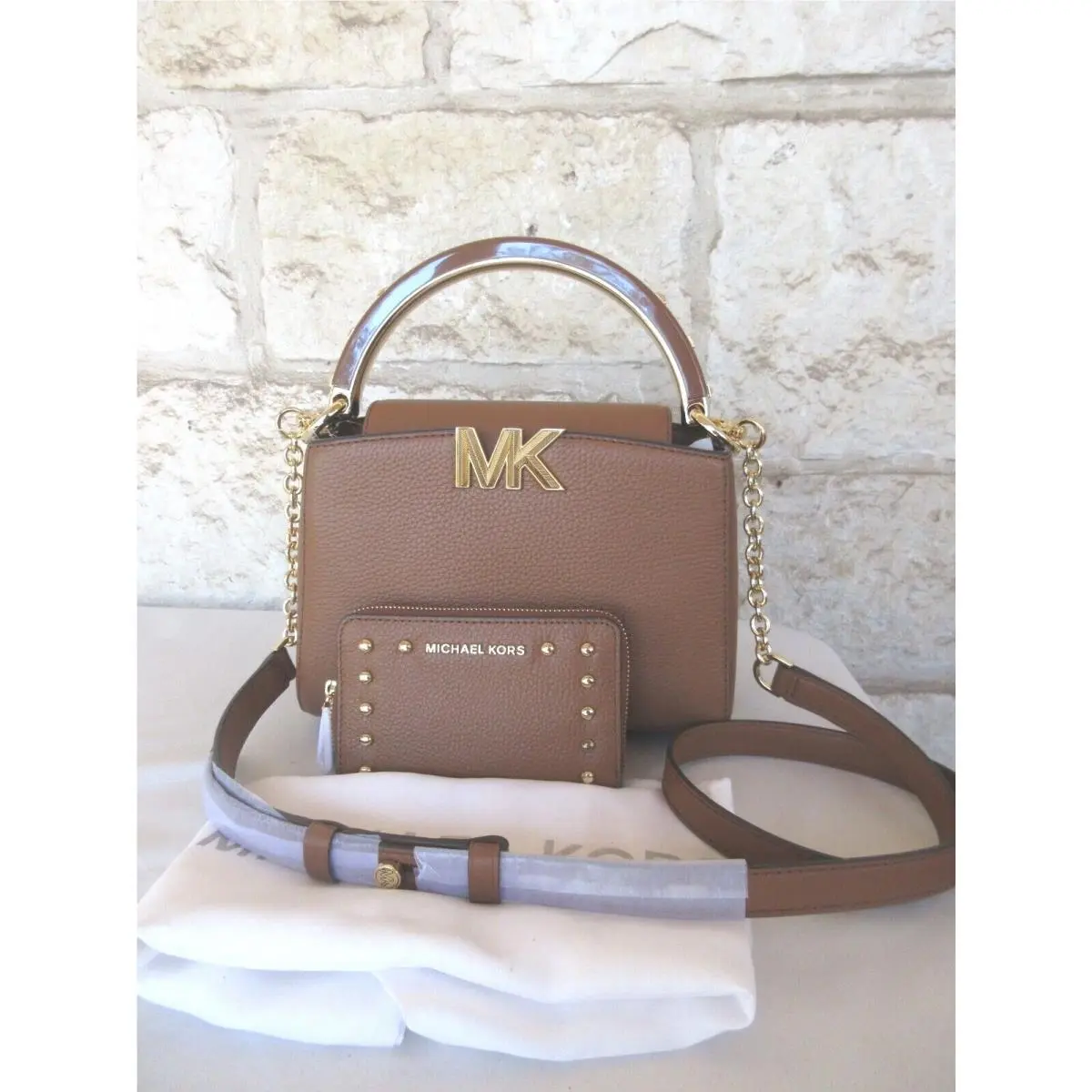 Rare Karlie Small Leather Satchel Brown or Black or Bag+wallet Set Bag+Wallet SET Luggage Leather Crossbody by Michael Kors