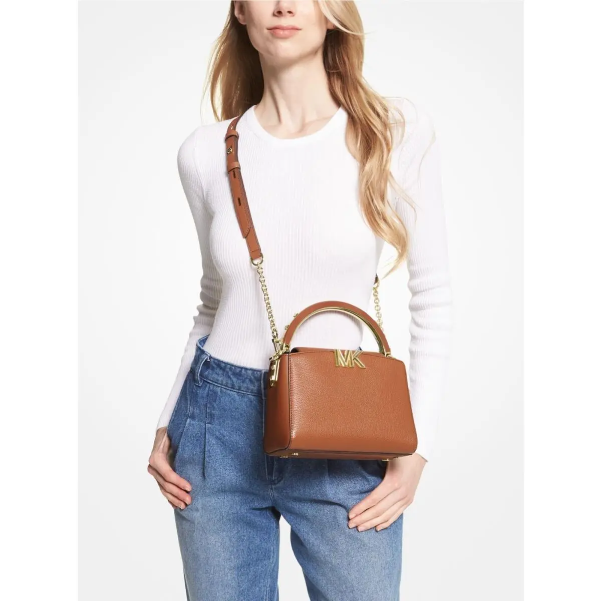 Rare Karlie Small Leather Satchel Brown or Black or Bag+wallet Set Karlie Small Luggage Leather Convertible Crossbody by Michael Kors