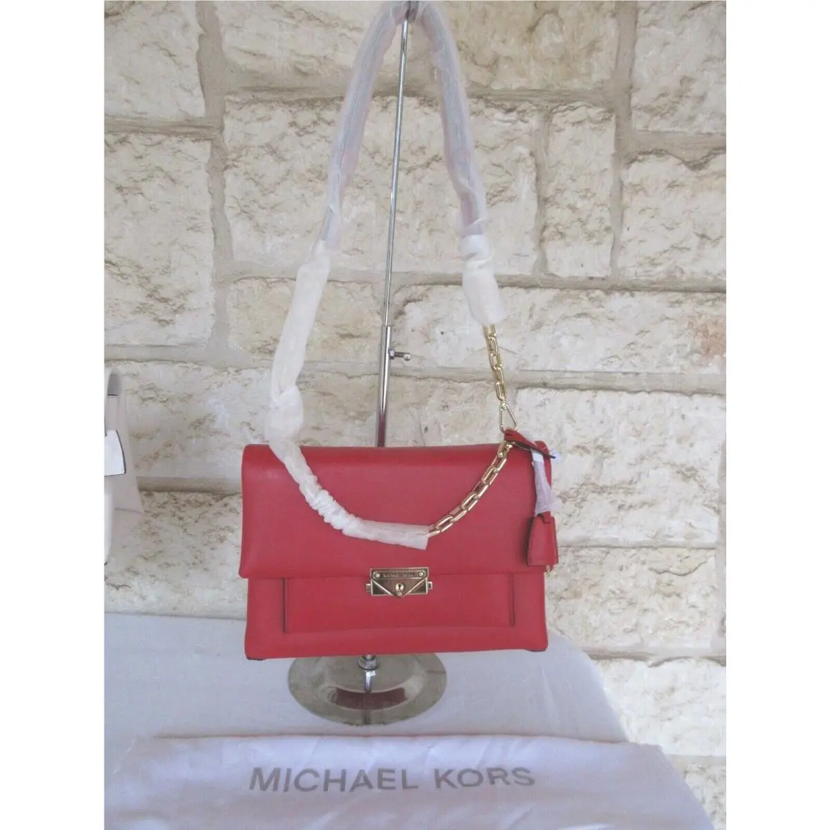 Large Leather Cece Chain Crossbody Shoulder Bag White Pink or Red Bright Red/Gold chain Bag Only Leather lock Key by Michael Kors