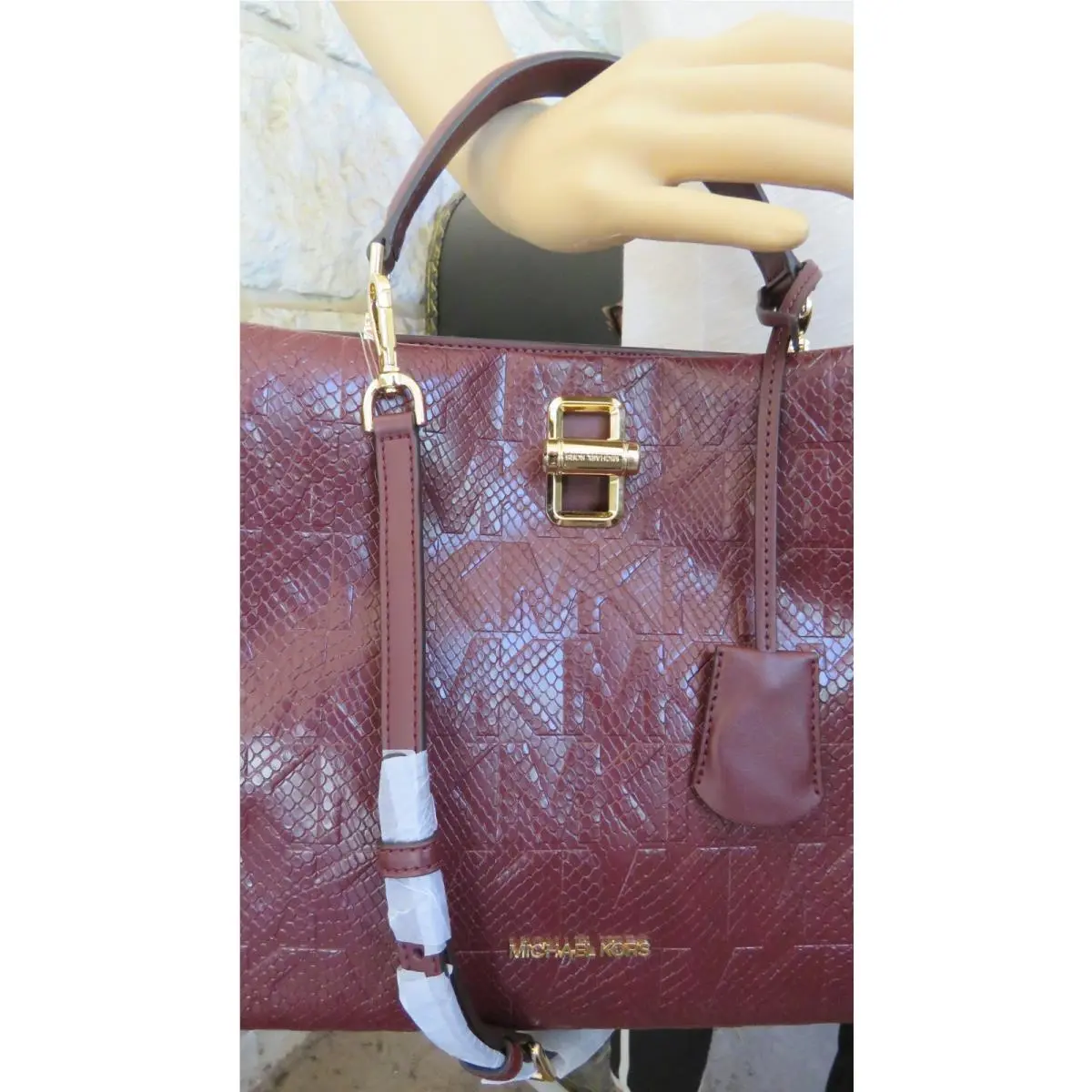 LG Satchel Merlot Logo Embossed Bag Wallet Bag+wallet Set Choices Bag Only by Michael Kors