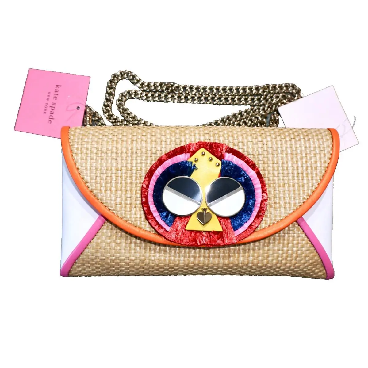 Kate Spade Spademals Raffia Preeny Peacock Chain Clutch Crossbody pwru7323