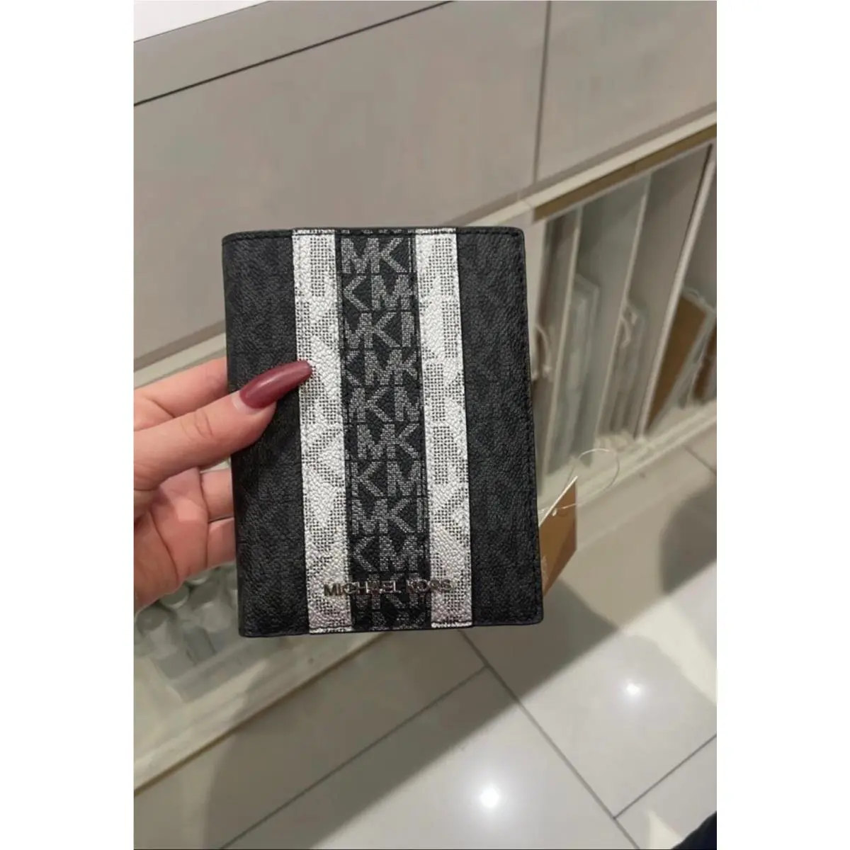 Jet Set Stripe Passport Wallet Black Multi by Michael Kors