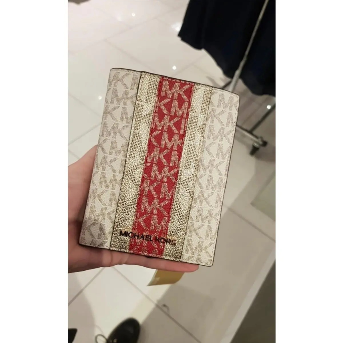 Jet Set Stripe Passport Wallet Chili Multi by Michael Kors