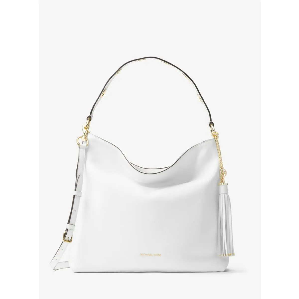 Michael Kors  bag  - Michael Michael Kors Brooklyn Convertible Tote Shoulder/Crossbody - Optic White, Soft Pink, Luggage (Brown), Hardware: Gold, Exterior: Optic White, Soft Pink, Brown/Luggage