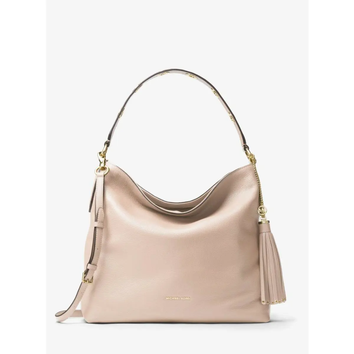 Michael Kors  bag  - Michael Michael Kors Brooklyn Convertible Tote Shoulder/Crossbody - Optic White, Soft Pink, Luggage (Brown), Hardware: Gold, Exterior: Optic White, Soft Pink, Brown/Luggage