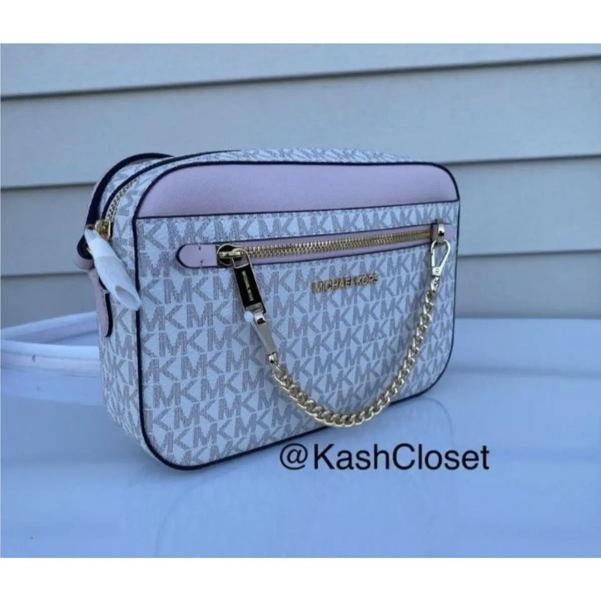 Crossbody Bag Chain Zip Purse Messenger MK Signature Powderblush by Michael Kors