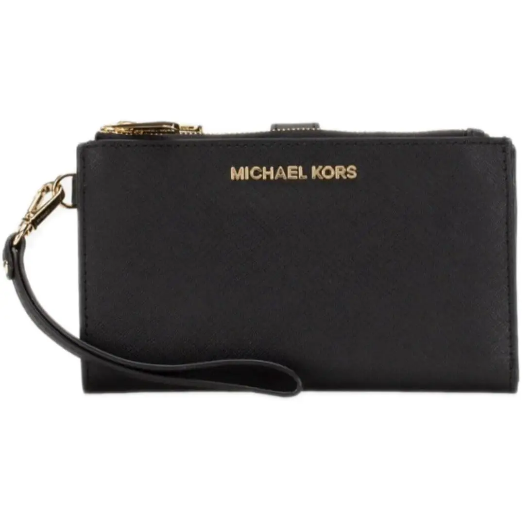 MK Jet Set Travel Double Zip Phone Wristlet Wallet Black/Gold by Michael Kors