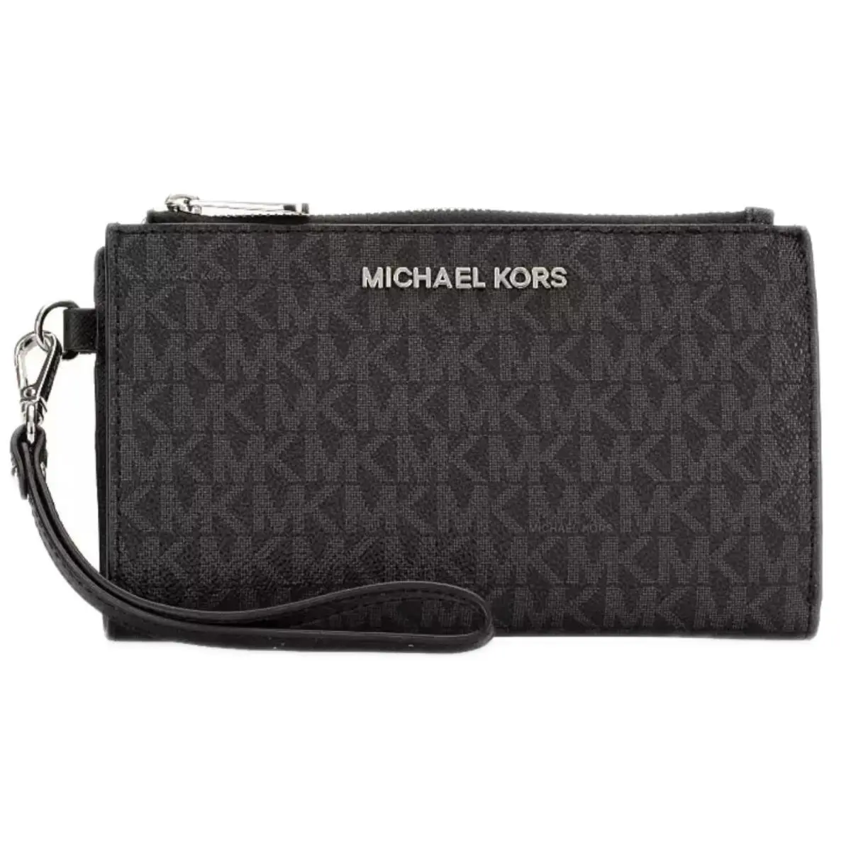 MK Jet Set Travel Double Zip Phone Wristlet Wallet Black PVC / Silver Hardware by Michael Kors