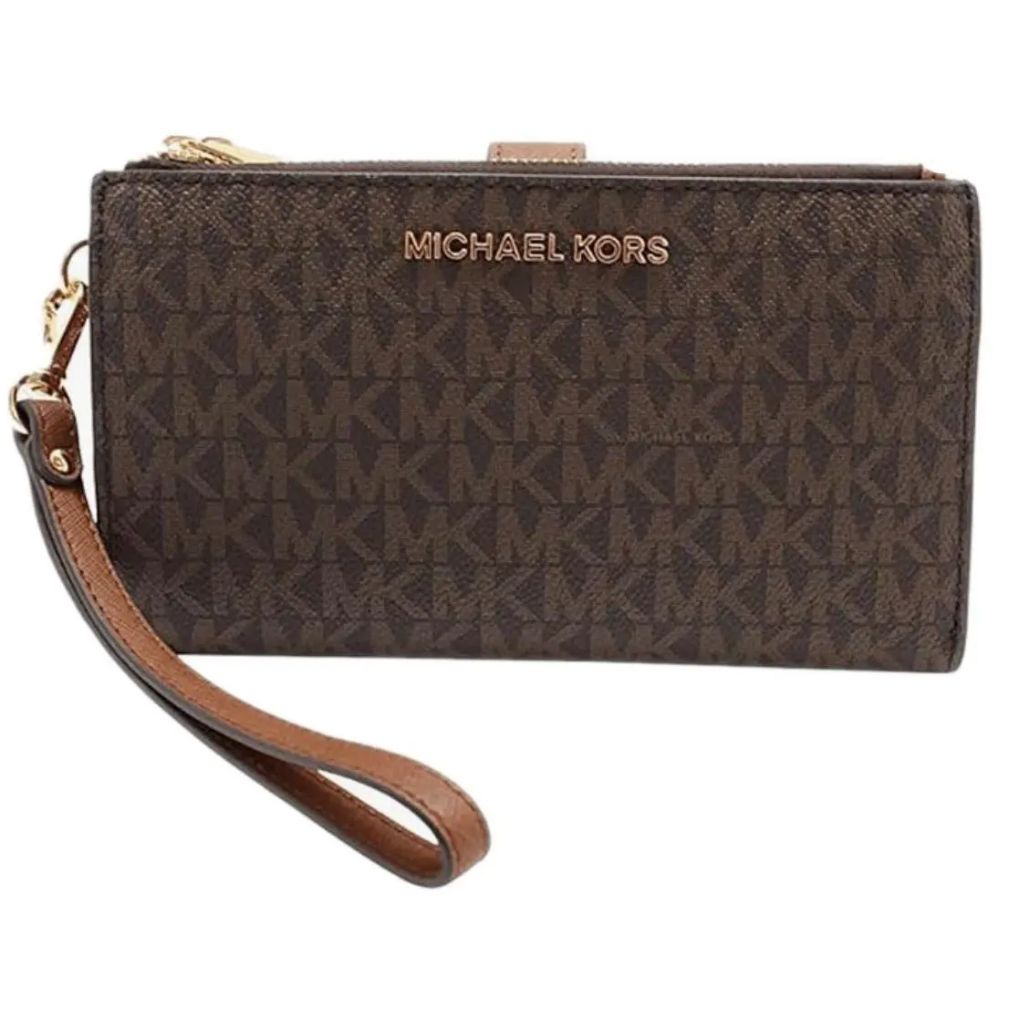 MK Jet Set Travel Double Zip Phone Wristlet Wallet Brown by Michael Kors