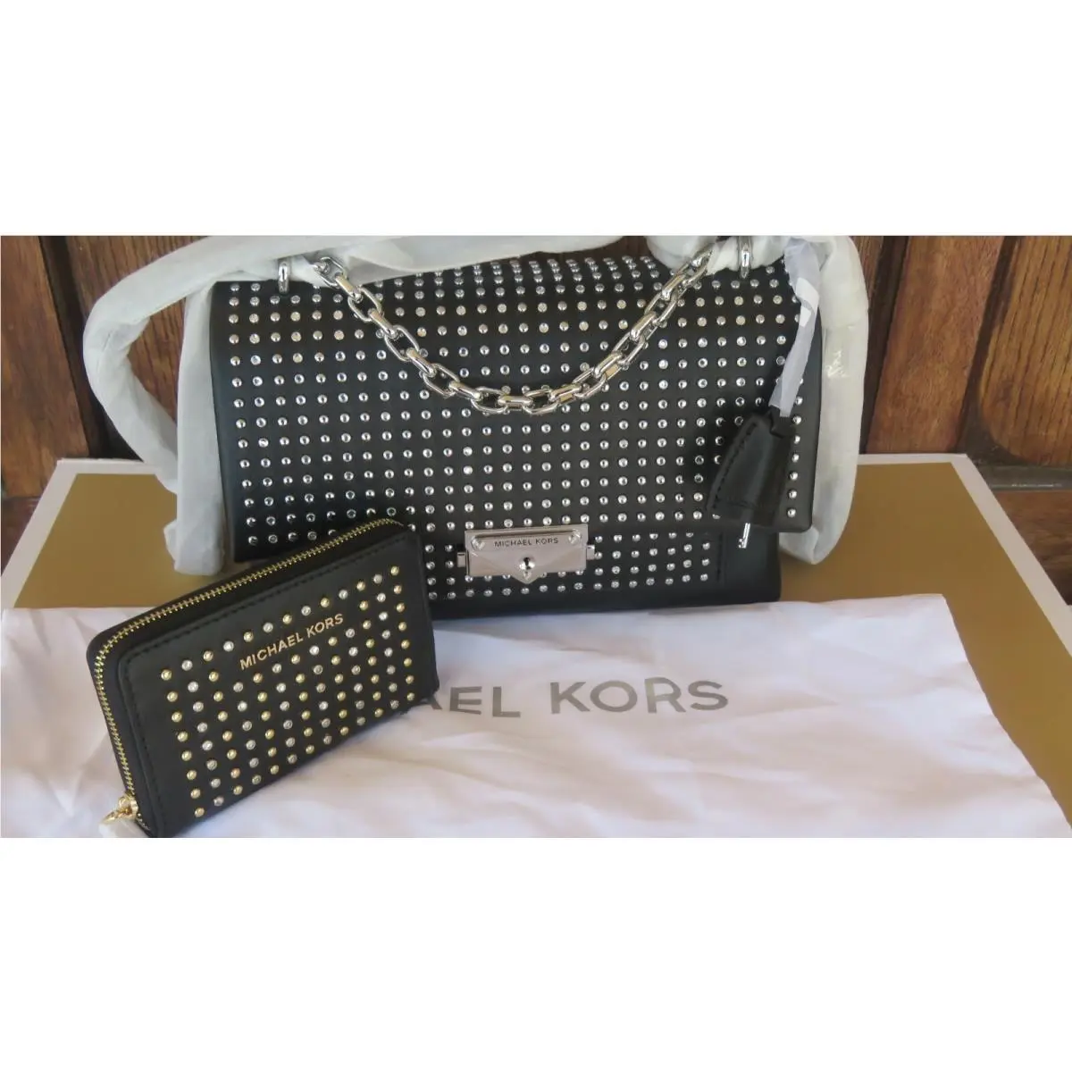 Michael Kors Cece Studded Leather X-bbody/shoulder Bag Black Pink or Bag+wallet