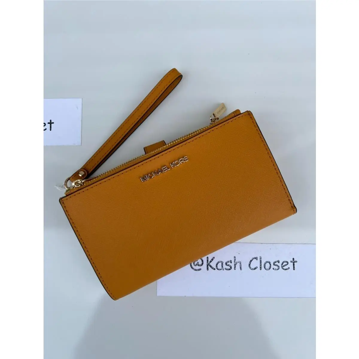 Wristlet Double Zip Wallet Purse MK Signature Marigold by Michael Kors