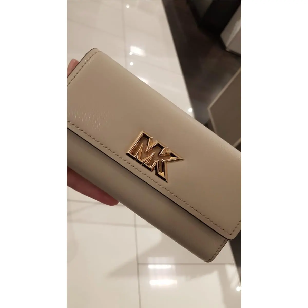 Wallet Mimi Large Flap Bifold Credit Card Phone Wallet Optic White Light Sand by Michael Kors