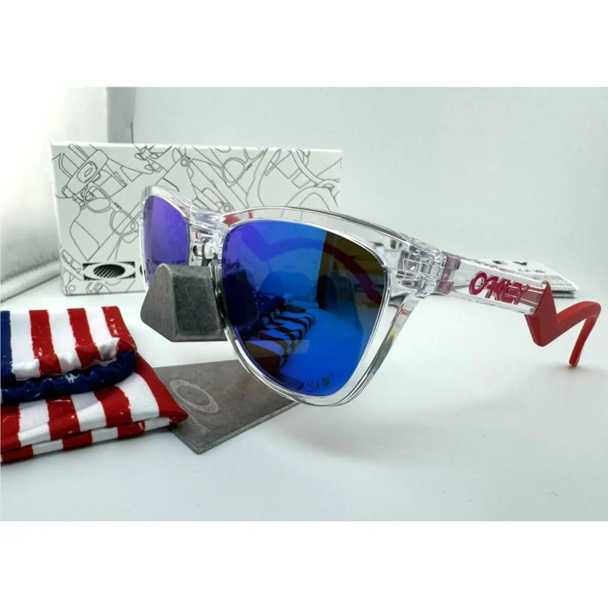 Frogskins Hybrid Custom Clear Redline W/ Prizm Sapphire Sunglasses Usa by Oakley
