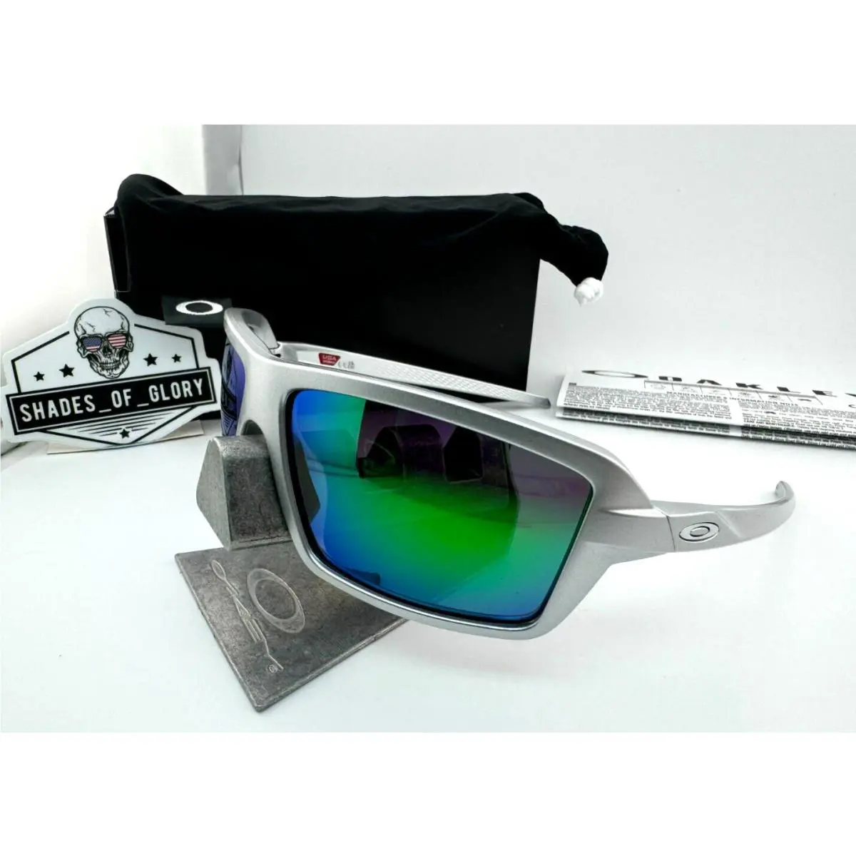 Cables X Silver with Aftermarket Green Polarized Galaxy Sunglasses by Oakley