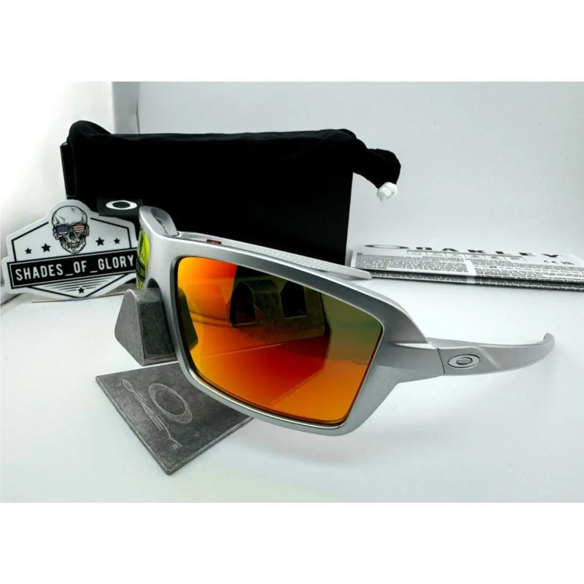 Oakley Cables X Silver with Aftermarket Fire Red Polarized Sunglasses