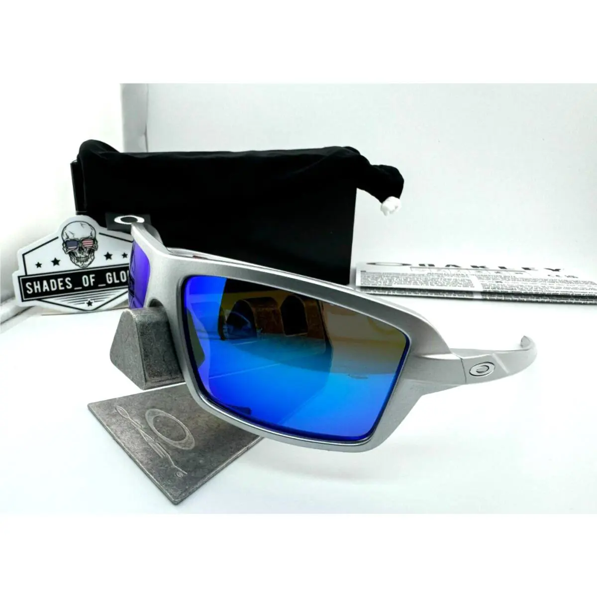 Oakley Cables X Silver with Aftermarket Ice Blue Polarized Galaxy Sunglasses