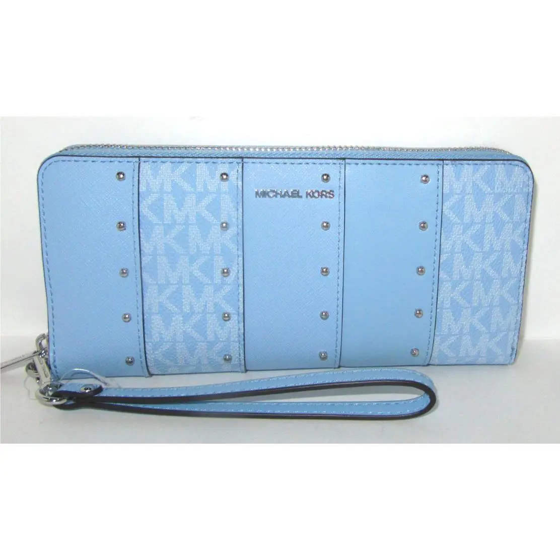 Michael Kors Jet Set Travel Large Continental Card Wallet Light Sky Blue NWT$328