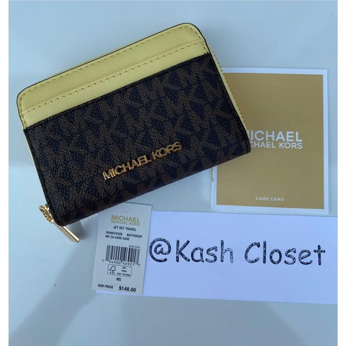 Michael Kors Wallet Zip Around Card Case Jet Set Travel MK Signature Buttercup