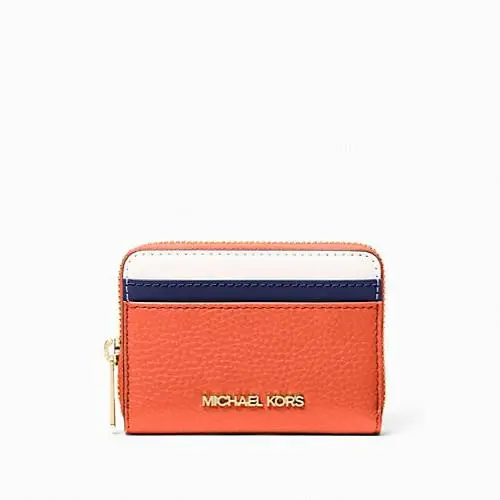 Michael Kors Jet Set Travel Medium Zip Around Card Case Wallet Red Clay - Red Clay Multi