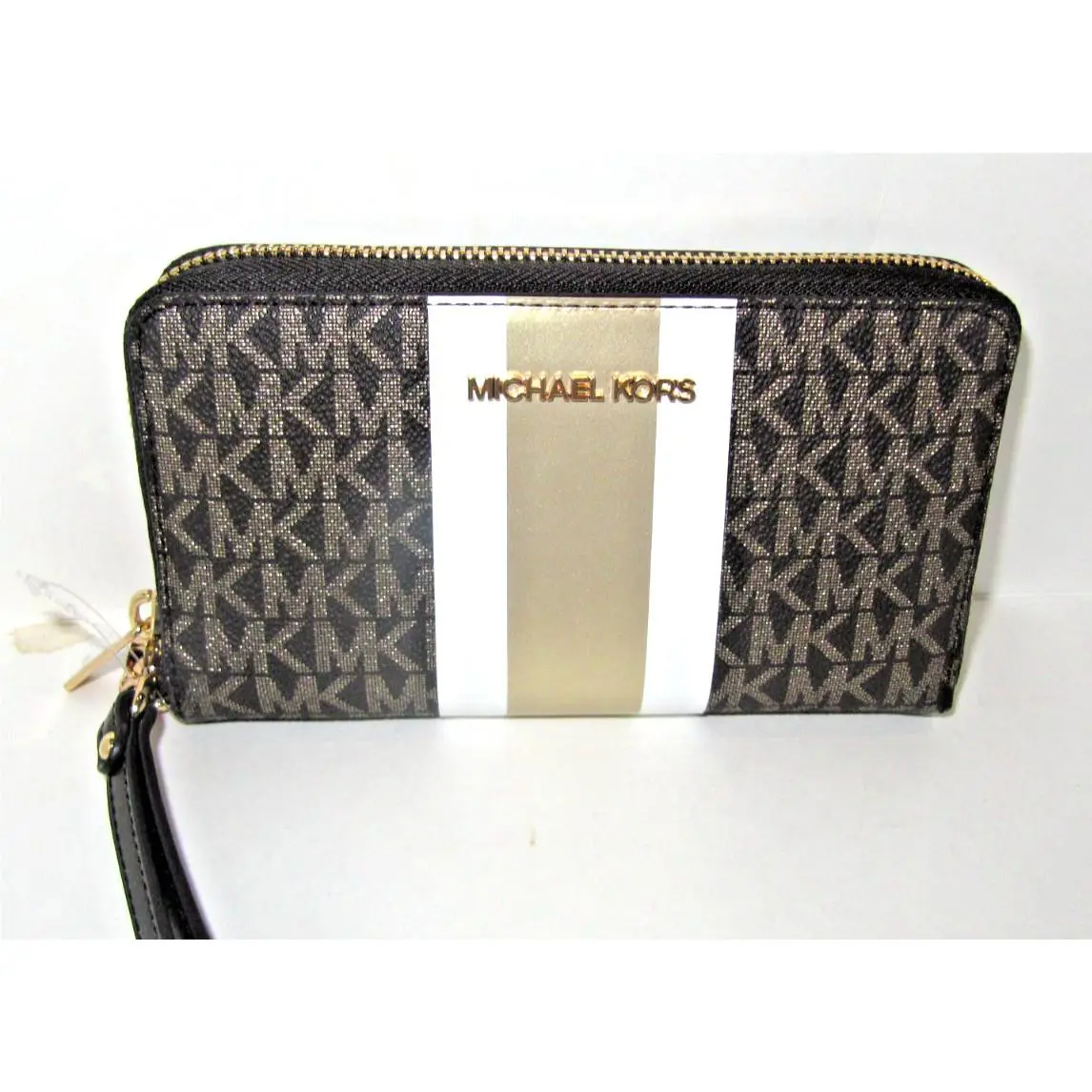 Michael Korsjet Set Large Metallic Signature Logo Stripe Smartphone Wallet