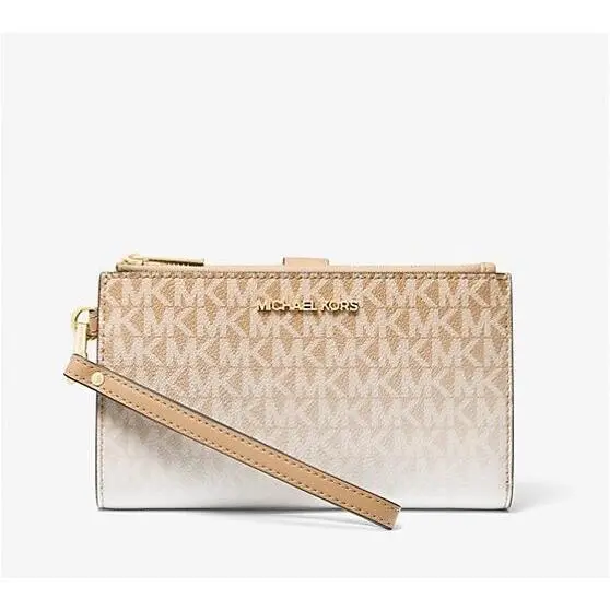 Michael Kors Jet Set Large Ombré Logo Double Zip Wristlet Camel