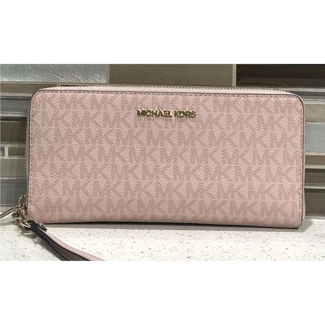 Michael Kors Jet Set Travel Large Continental Wallet Blush Pink MK Signature